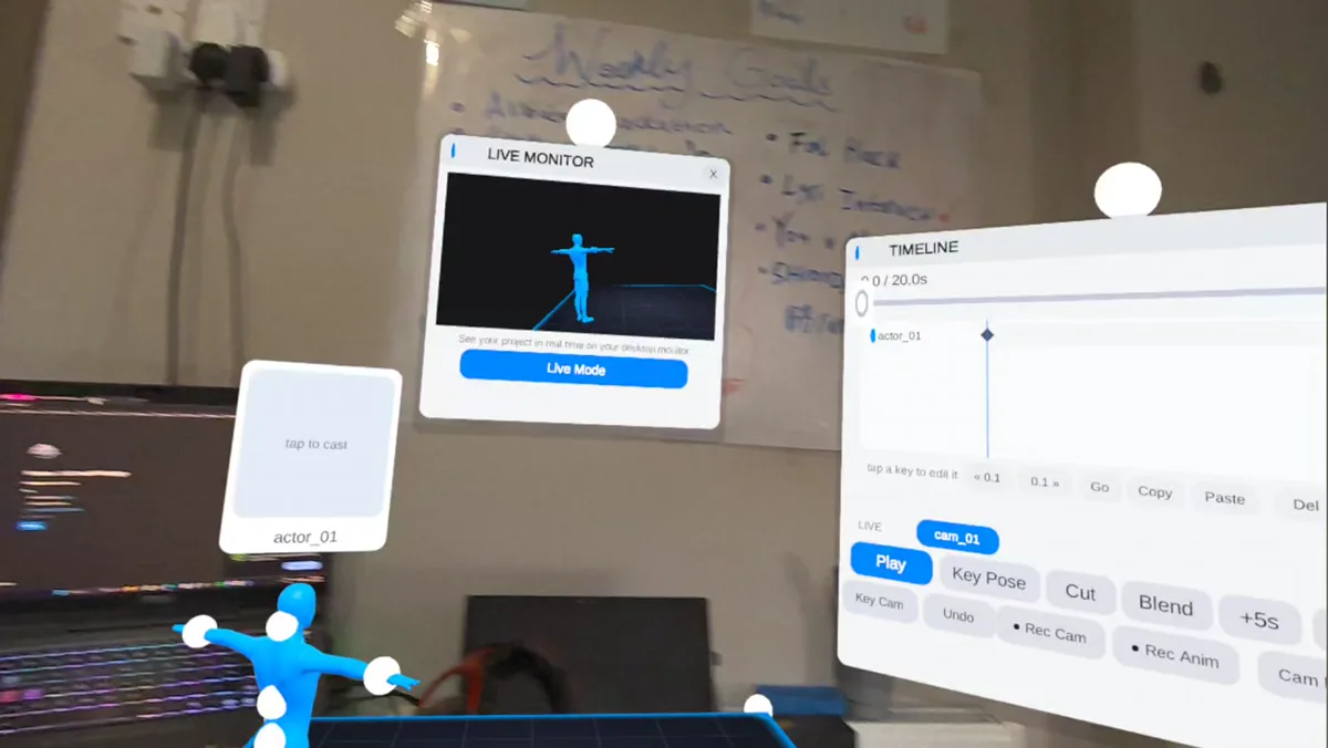The in-headset Shroozy timeline and live monitor panels